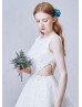 Beaded Lace Corset Back Tea Length Classic Evening Dress